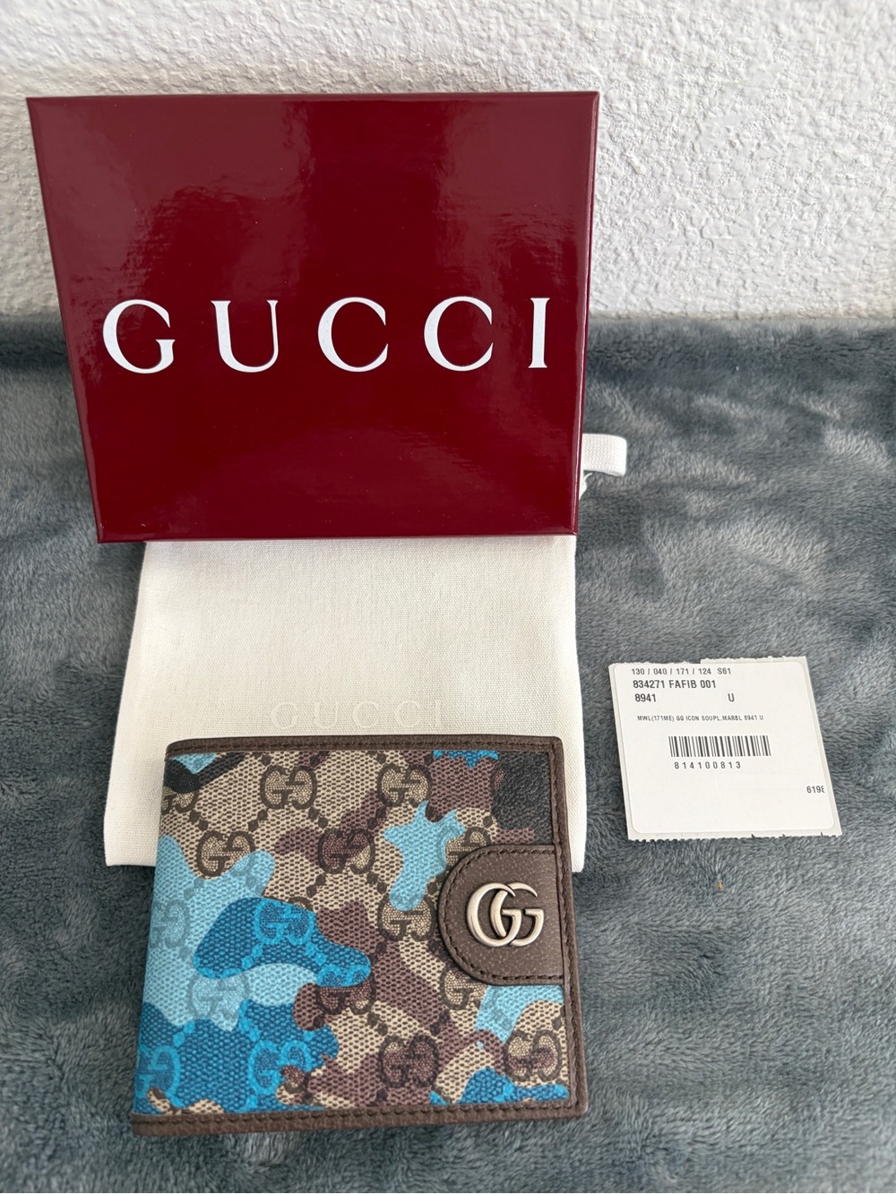 Brand New Gucci GG Supreme Monogram Camouflage Wallet Blue/Light